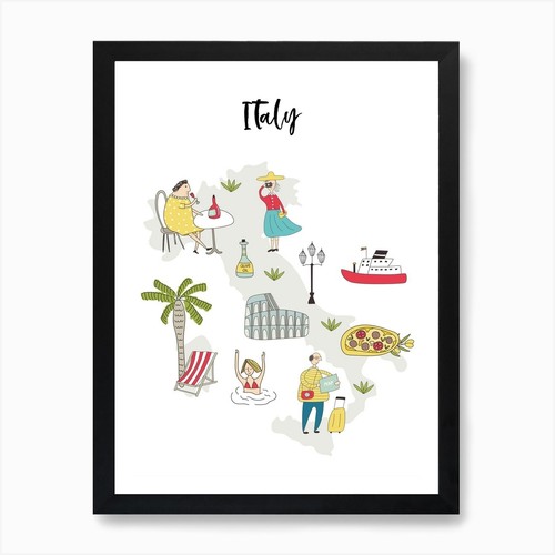 Mappa italia stampa - italia, artistica