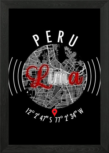 Lima perù mappa incorniciata - mappa,